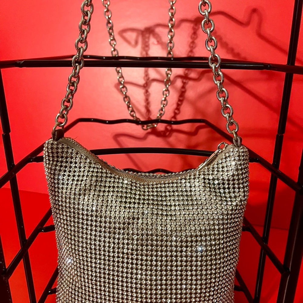 Zara Silver Rhinestone Shoulder Bag
